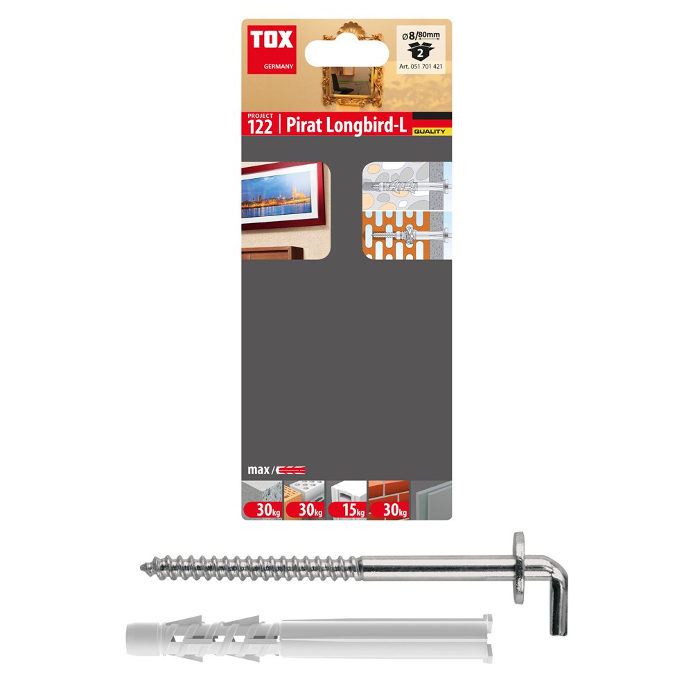 Ilgo išsiplėtimo kaištis su kabliu TOX Pirat Longbird-L, 8/80, 2 vnt.