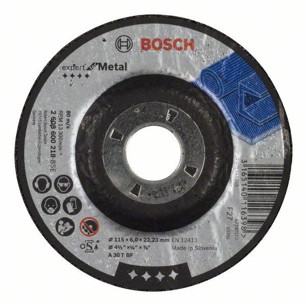 Lenktas rupiojo šlifavimo diskas BOSCH A 30 T BF, 115 mm, 6,0 mm 115x22x6 mm, metalui