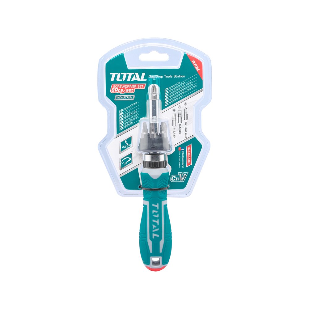 Atsuktuvas su antgaliais TOTAL, terkšlinis, 8vnt, TACSD30086