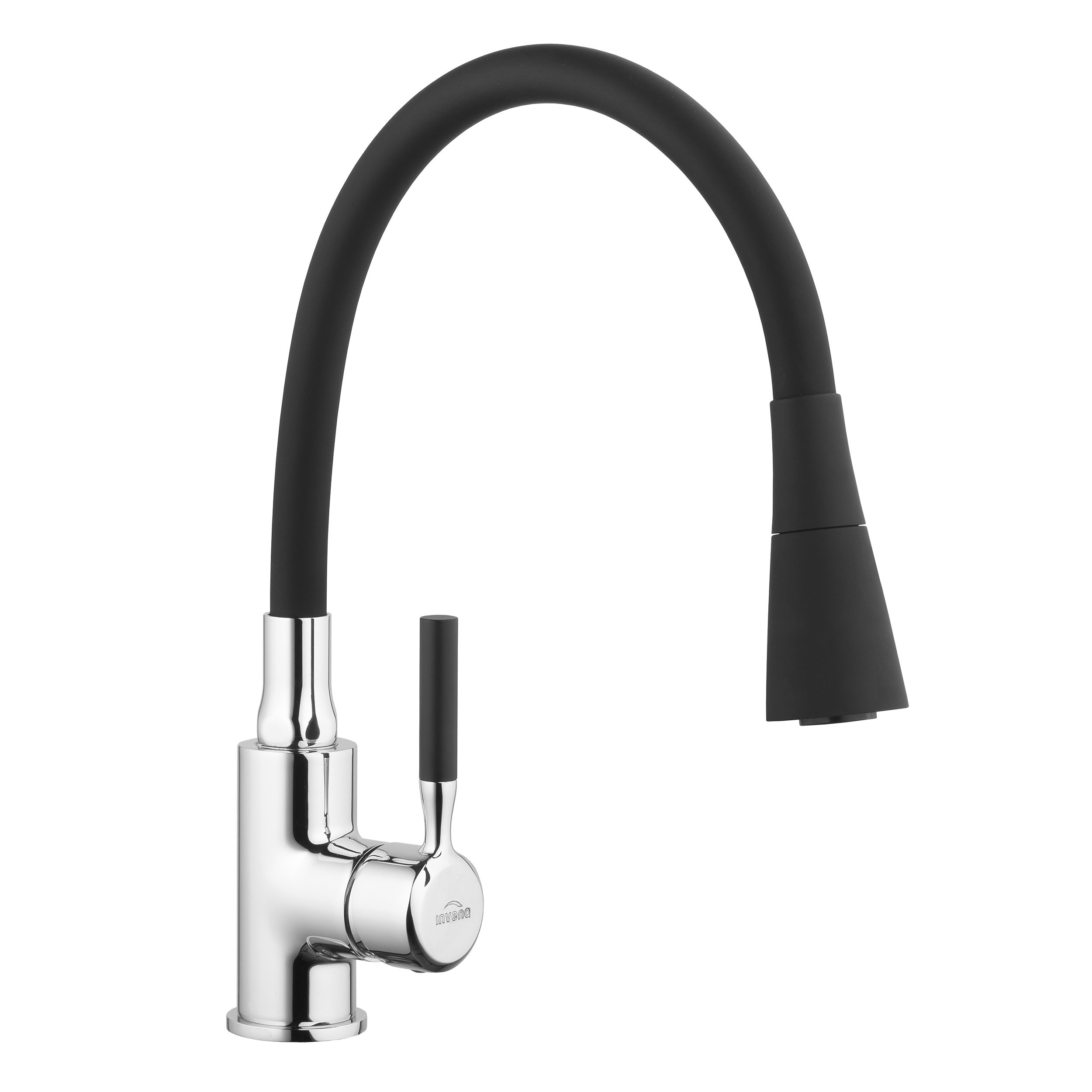 Plautuvės maišytuvas INVENA POGO, lanksčiu snapu, spl. juoda, BZ-80-L04-L