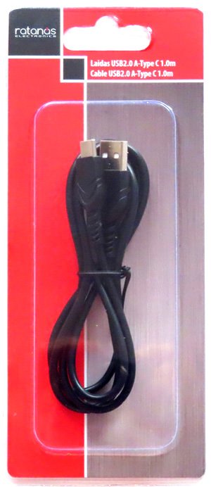 USB-A-Type C laidas RATANAS, 1m, juodos spalvos