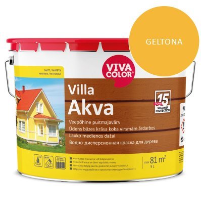 Medinių fasadų dažai VIVACOLOR Villa Akva, 9 l, geltonos 502X sp.