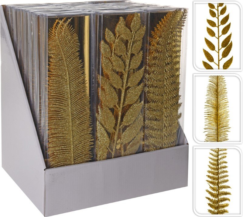 Dekoracijų rinkinys Šakėlė, su blizgučiais, auksinės sp., 3 vnt., 3 skirtingi dizainai