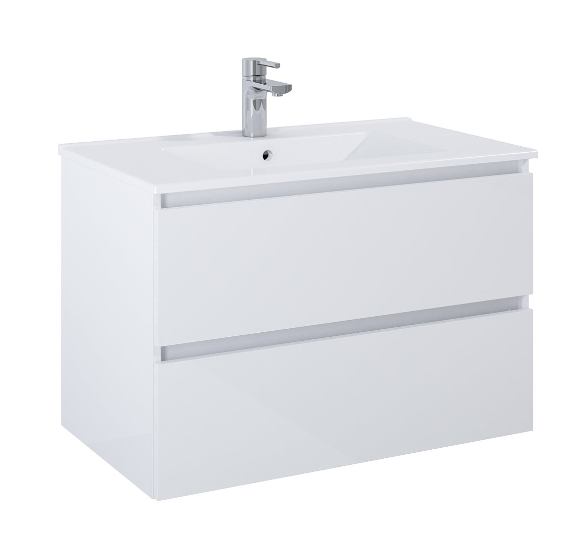 Vonios spintelės komplektas ELITA Set Evelyne 80, 46,5 x 81,3 x 55,1 cm, apatinė, pakabinama, su praustuvu, balta, 2DR, (169317+19798), KPL169317