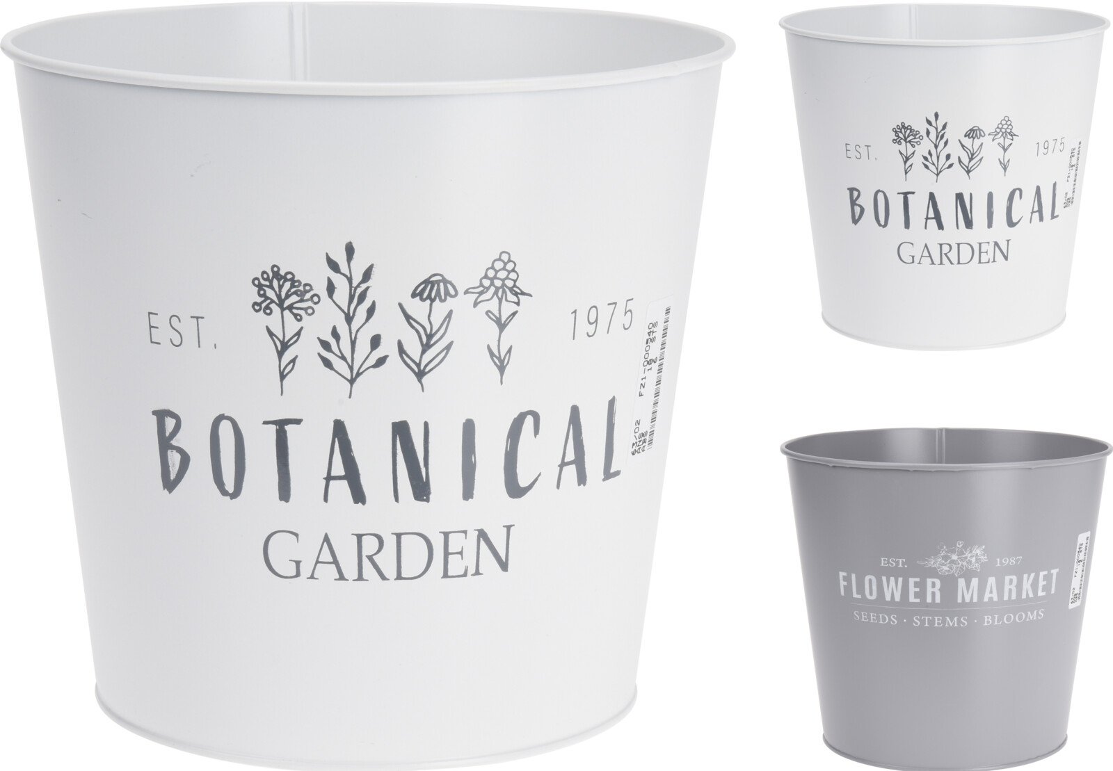 Metalinis lauko vazonas, baltos/pilkos sp., 22 x 22 x 21 cm.