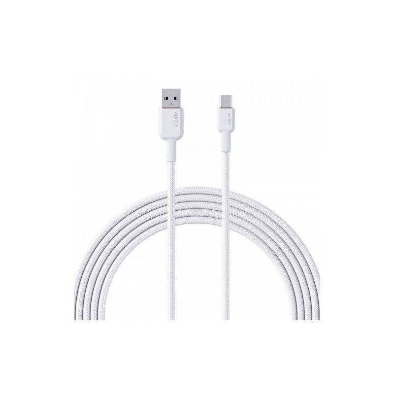 Įkrovimo laidas AUKEY, USB-A į USB-C, pintas kabelis, ilgis 1m, 60W/480Mbps baltos sp., EU001-LLTSN1039887