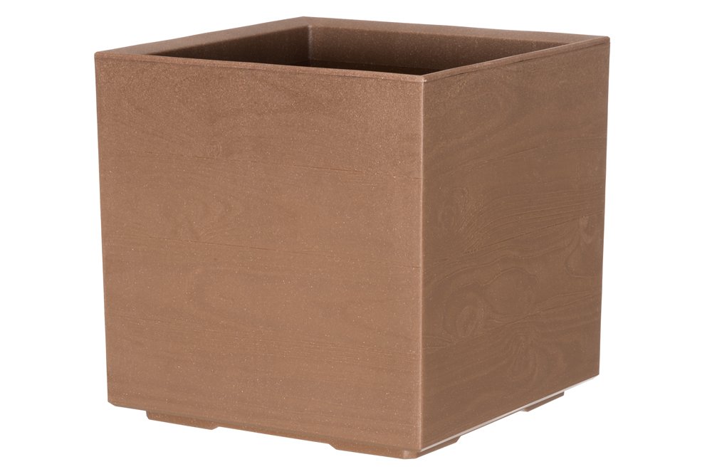 Plastikinis lauko vazonas 4LIVING Karo Wood, rudos sp., su įmontuojamais ratukais, 40 x 40 x 40 cm.