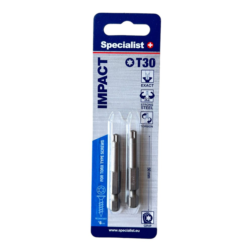 Smūginis sukimo antgalis SPECIALIST+ Torx Grip T30, 50 mm, 2 vnt.