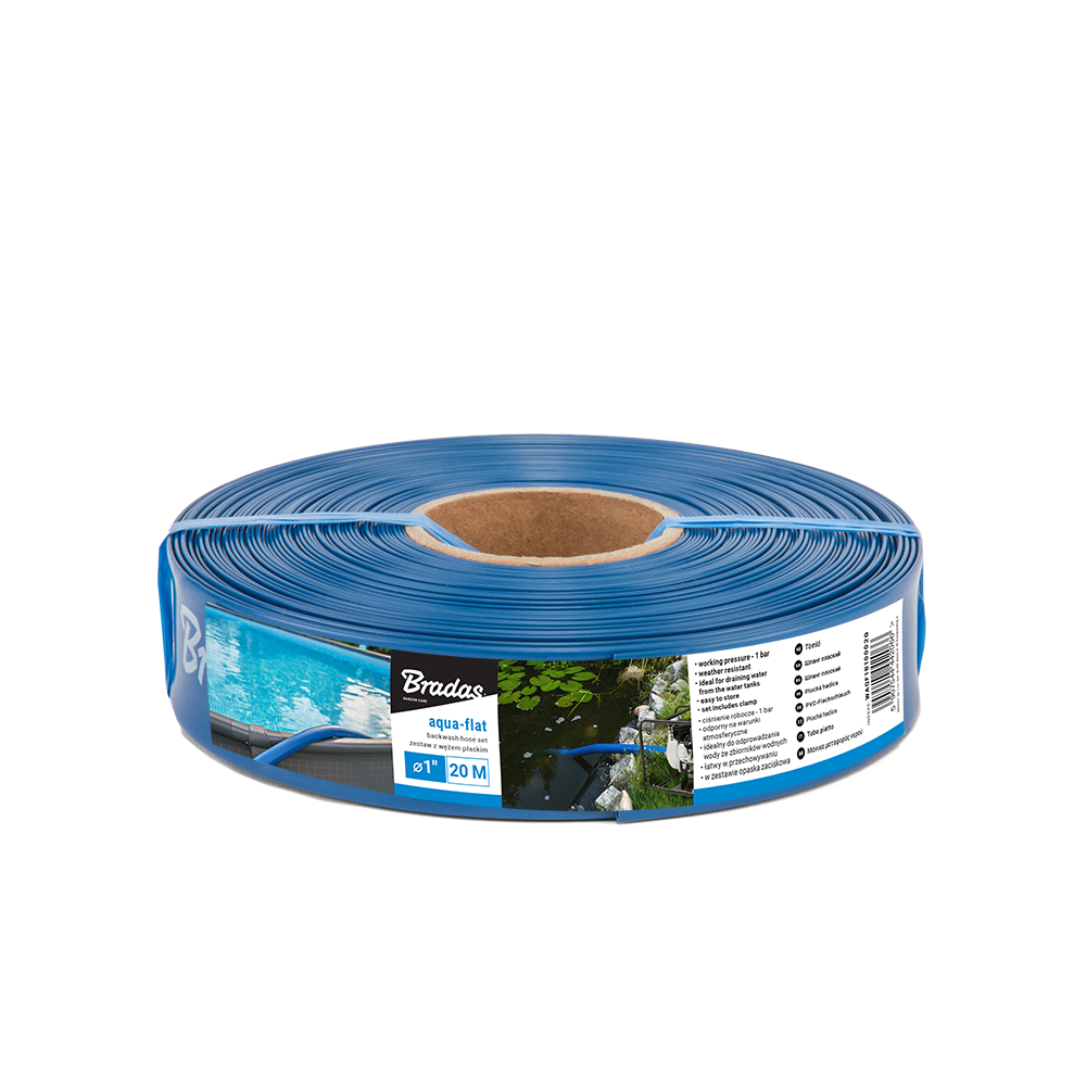 Plokščia žarna BRADAS Aqua-Flat PE/EVA, vandens pumpavimui, 1 1/4"- 30m, mėlyna spalva