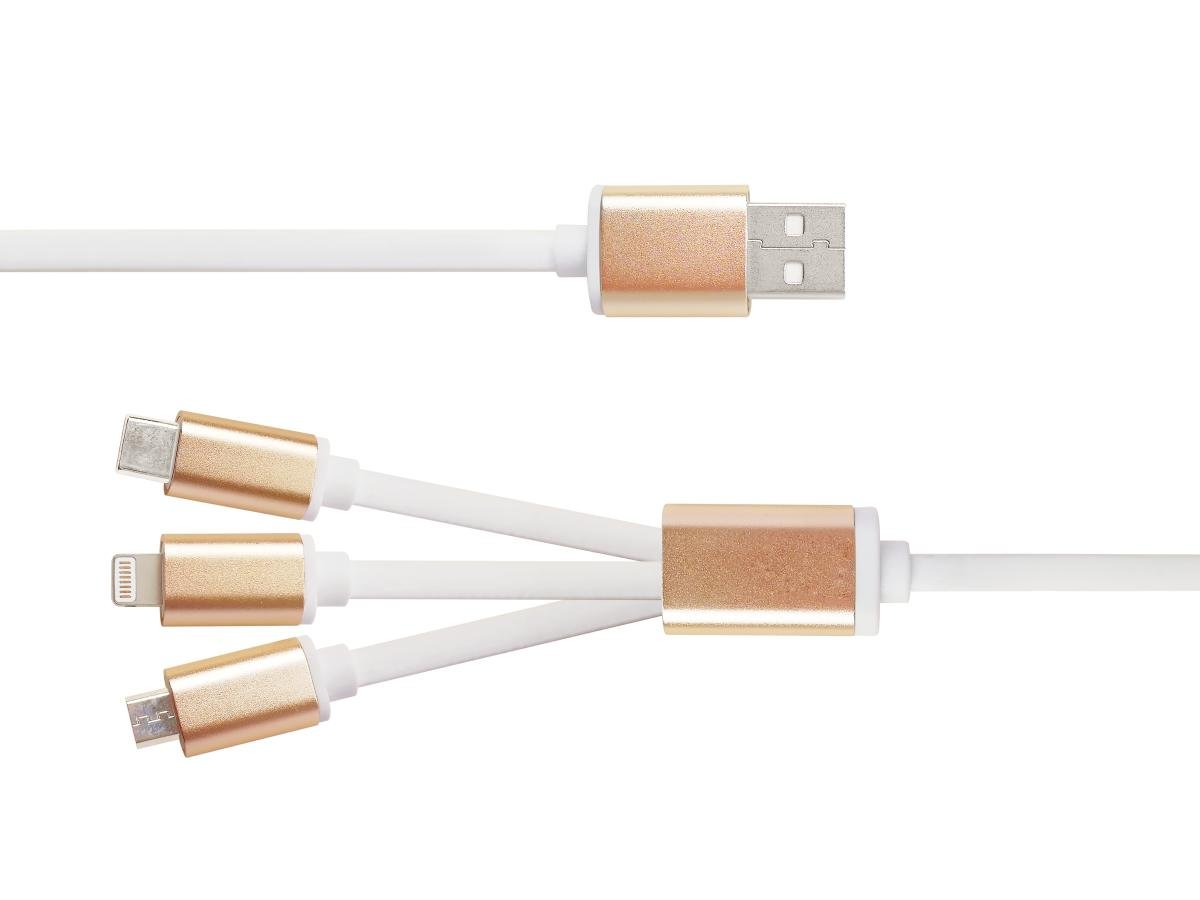 Įkrovimo laidas DELTACO USB-MULTI10, USB-A, Lightning, micro USB, 1 m, baltos sp.
