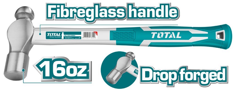 Plaktukas skardai TOTAL, stiklo pluošto rankena, 45CS, 0,45kg., THT74166