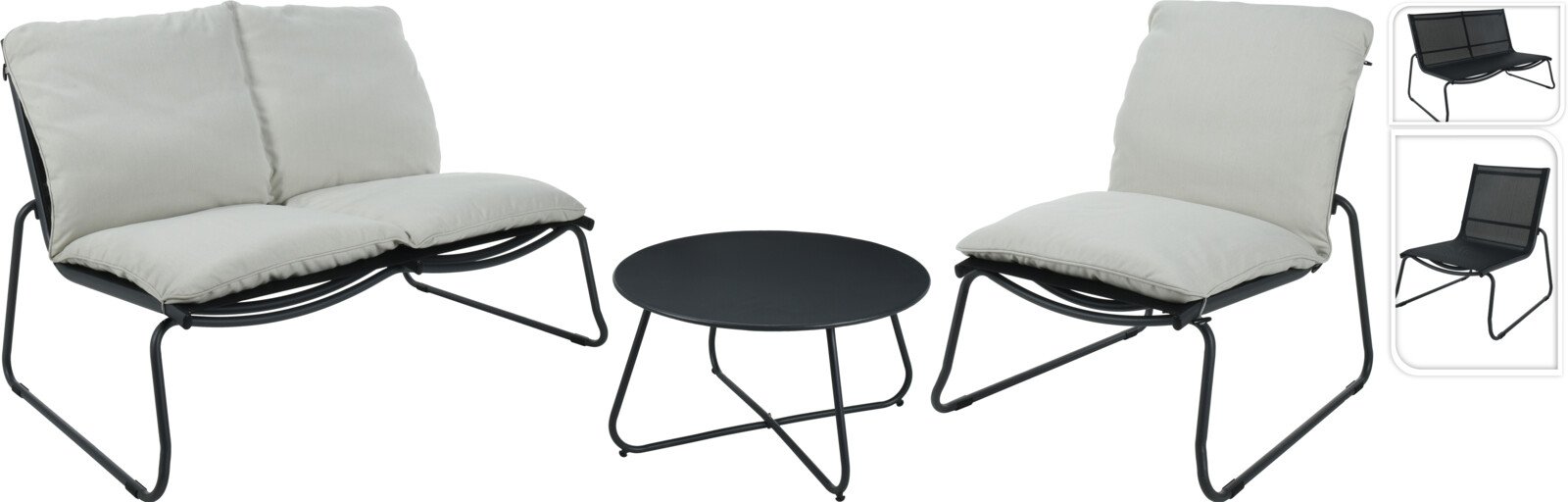 Sodo baldų komplektas, 4 dalys, pilkos sp.