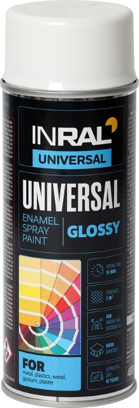 Aerozoliniai dažai INRAL Universal, 400 ml, pieno baltumo, RAL9010