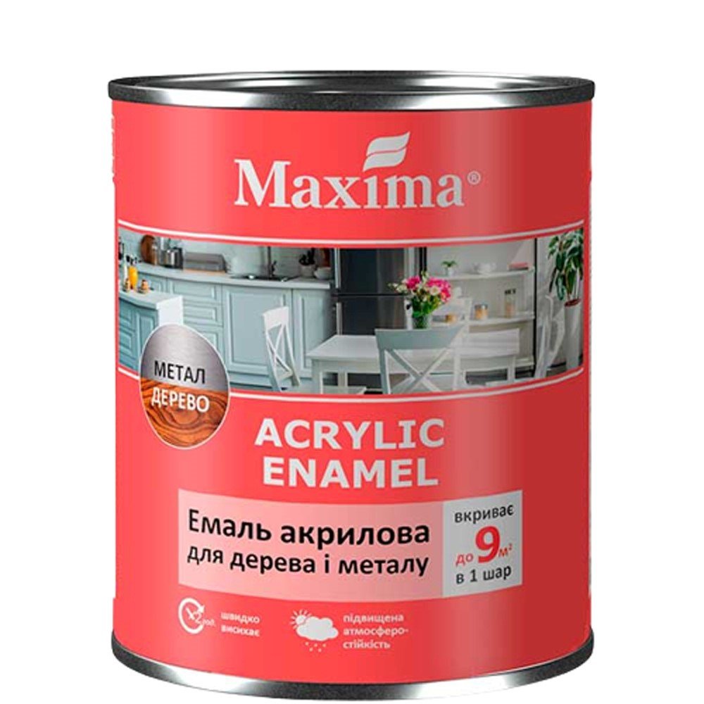 Akrilinė emalė medienai ir metalui MAXIMA, laimas, 0,75 l