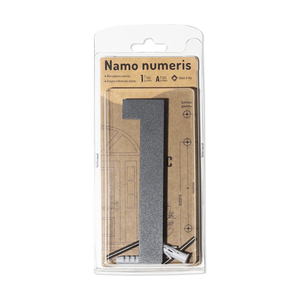 Namo numeris 1, 150 mm, antracito sp, nerūdijantis plienas