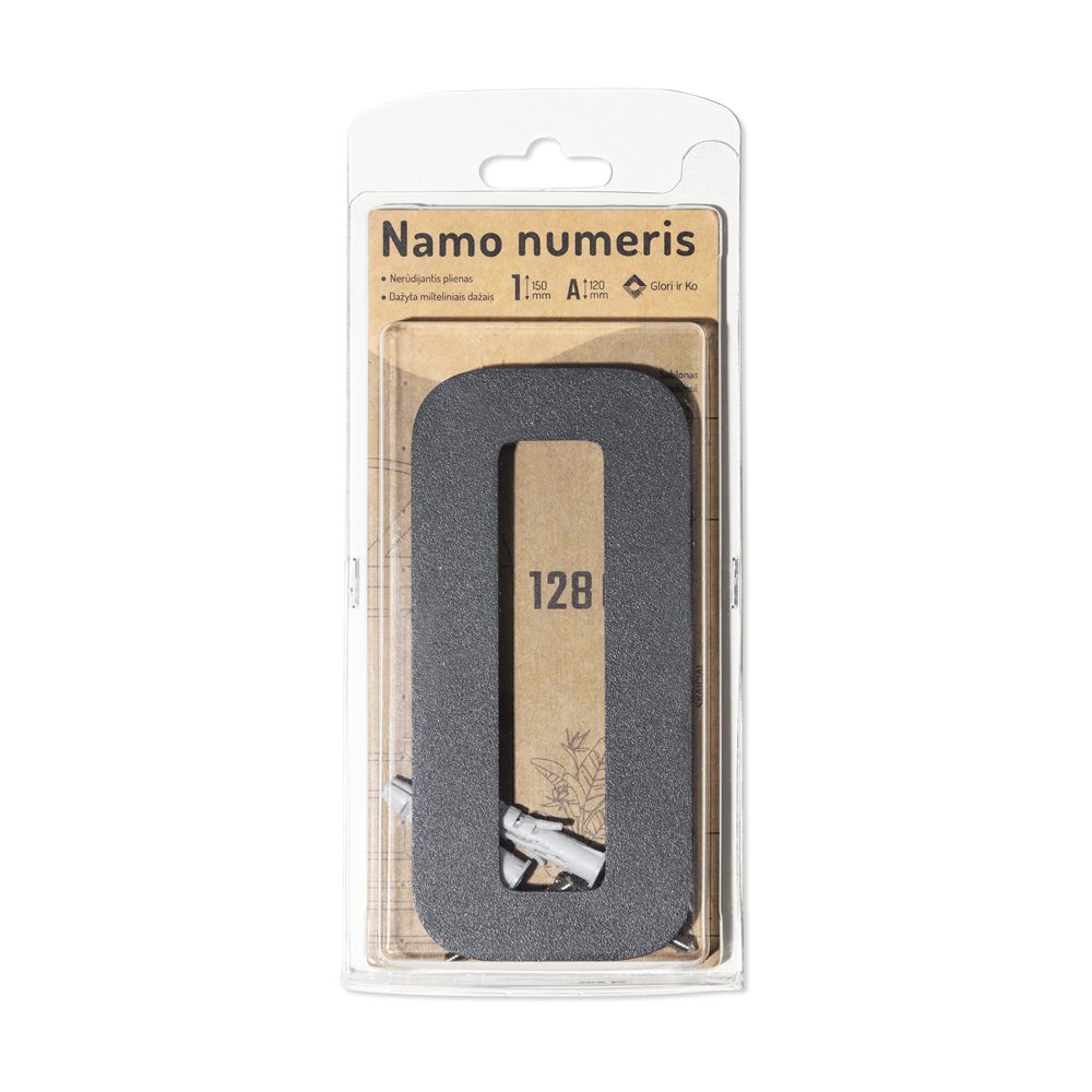 Namo numeris 0, 150 mm, antracito sp, nerūdijantis plienas