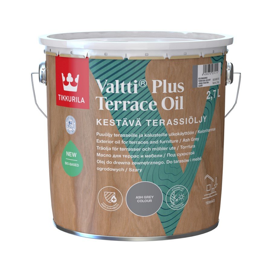 Aliejus terasoms ir lauko baldams TIKKURILA, Valtti Plus Terrace Oil , pilkas, 2,7 l, vandens pagrindu