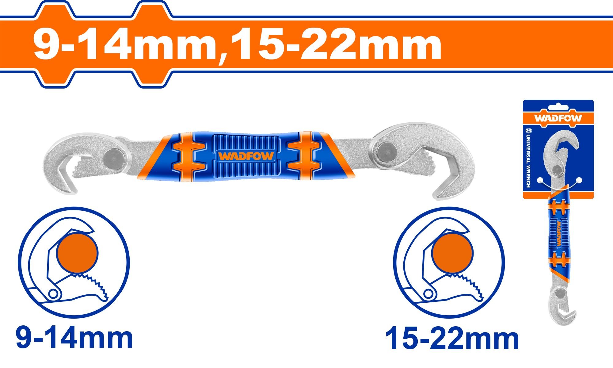 Raktas WADFOW, santechninis, universalus, dvipusis, 9-14 mm, 15-22 mm, WUW1101