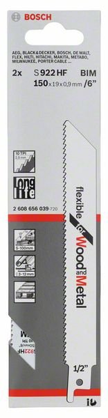 Pjūklo geležtės BOSCH S 922 HF Flexible for Wood and Metal