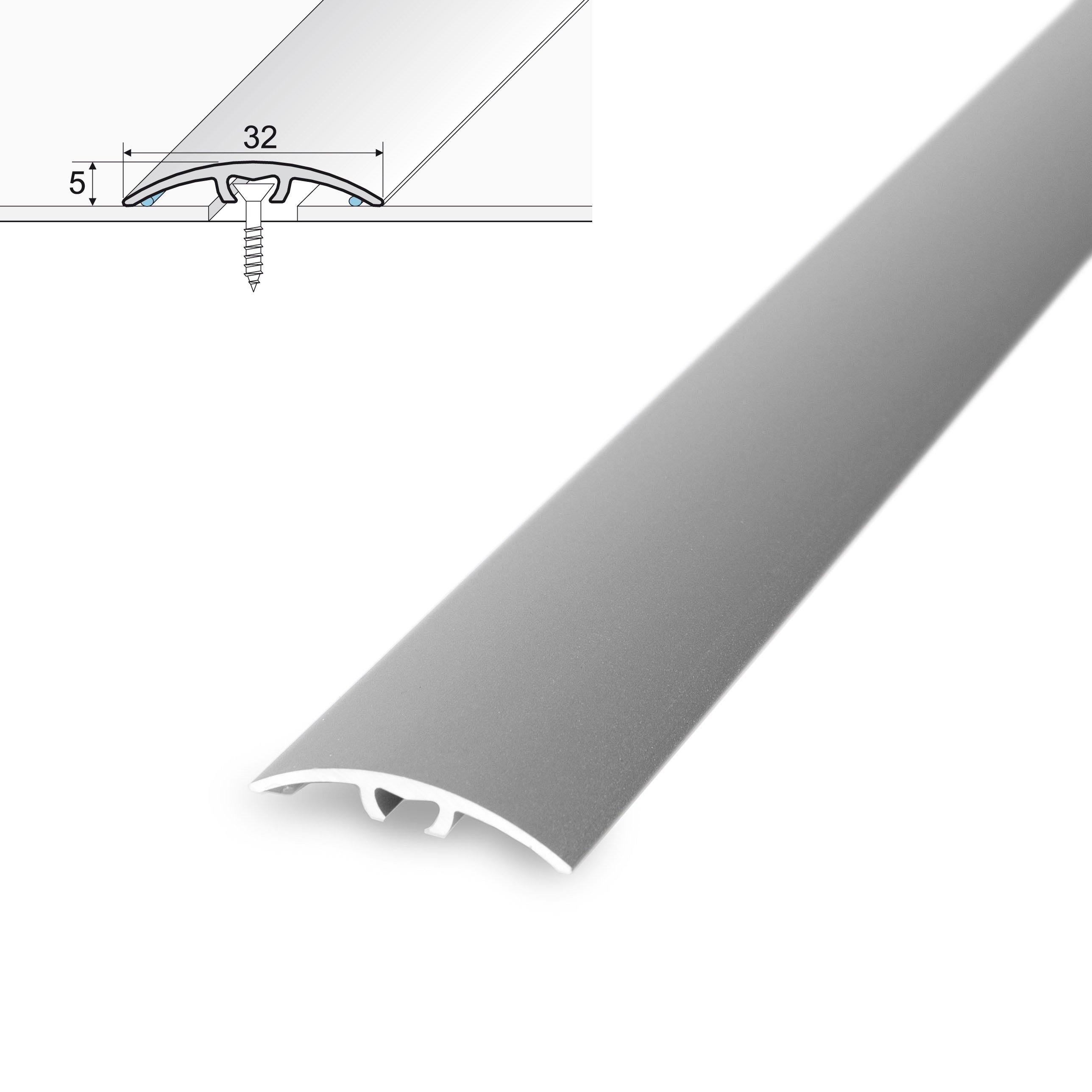 Aliumininė grindų juostelė HESORA H 64 D2, 3.2 x 90 cm,  mat.sidabro spalvos, kilmės šalis ES