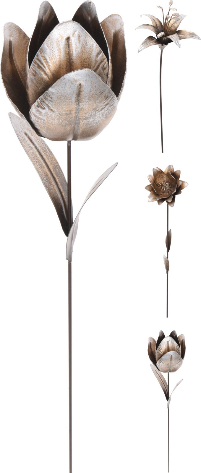 Sodo dekoracija GĖLĖ, įsmeigiama, metalinė, 3 skirtingų dizainų, 12,5 x 12,5 x 64 cm.