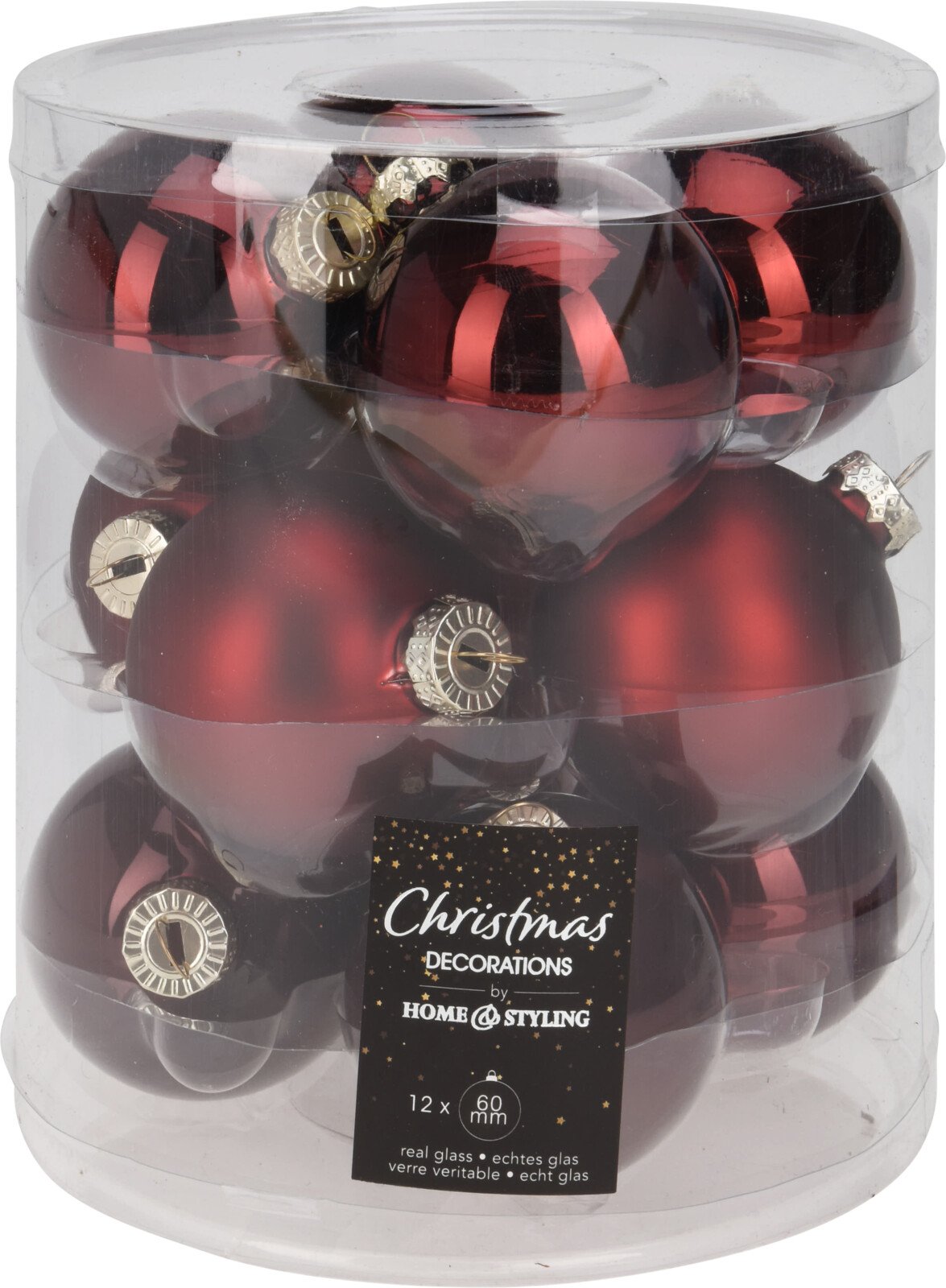 Eglutės žaisliukų rinkinys, 12 vnt., bordinės sp., skersmuo 6 cm