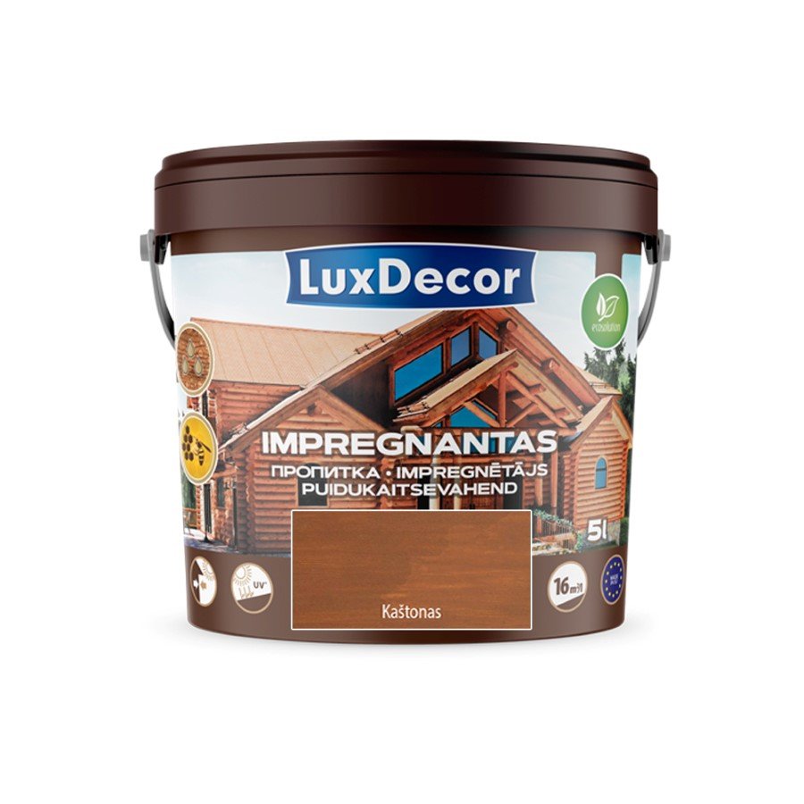Impregnantas medienai LUXDECOR, (07) kaštonas, laukui ir vidui, 5 l