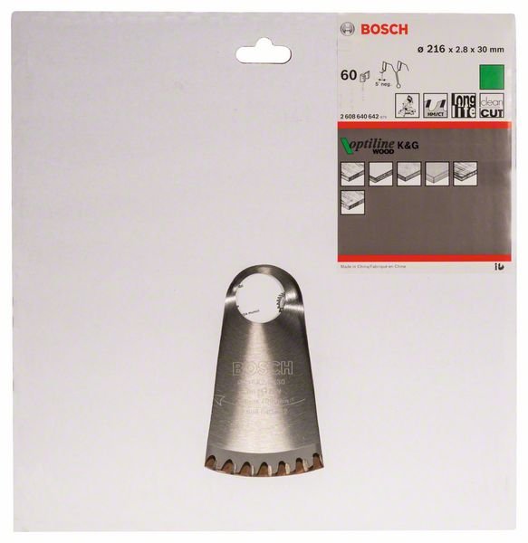 Medienos pjovimo diskas BOSCH Optiline Wood, 216 x 30 x 2,8 mm, 60