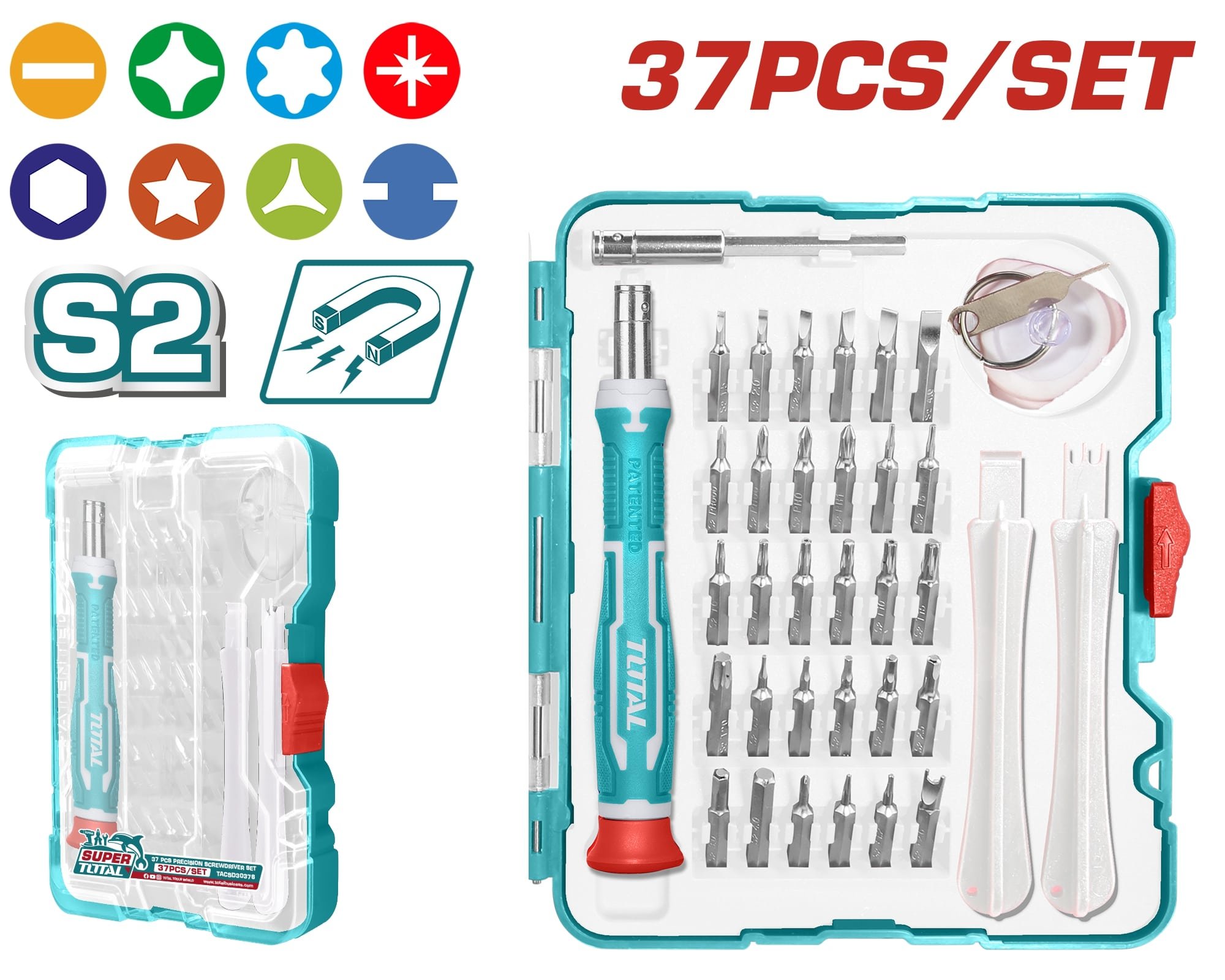 Atsuktuvas TOTAL, su antgaliais tiksliems darbams, 37 vnt., TACSD30376