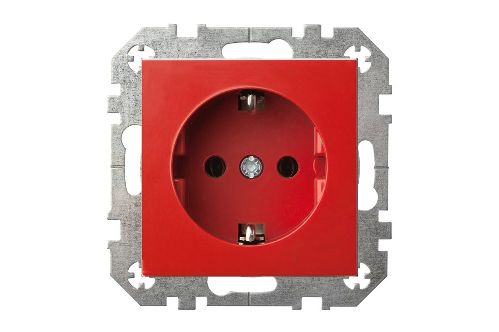 Kištukinis lizdas LIREGUS Epsilon, 1 vietos, įleidžiamas, raudonos sp., su įžeminimu, IKL16-404-01.E/B  