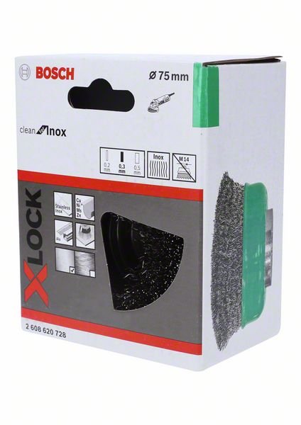 Banguotos vielos šepetys iš nerūdijančiojo plieno BOSCH X-Lock, 75 mm, 0,3 mm