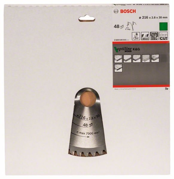 Medienos pjovimo diskas BOSCH Optiline Wood, 216 x 30 x 2,8 mm, 48