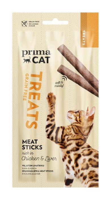 Skanėstas katėms PRIMACAT, vištienos, kepenėlių, mėsos juostelės, 15g