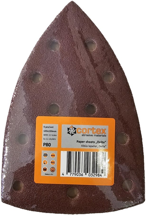 Šlifavimo lapelis CORTEX, DELTA tipo, P80, 100x150 mm, 5 vnt.