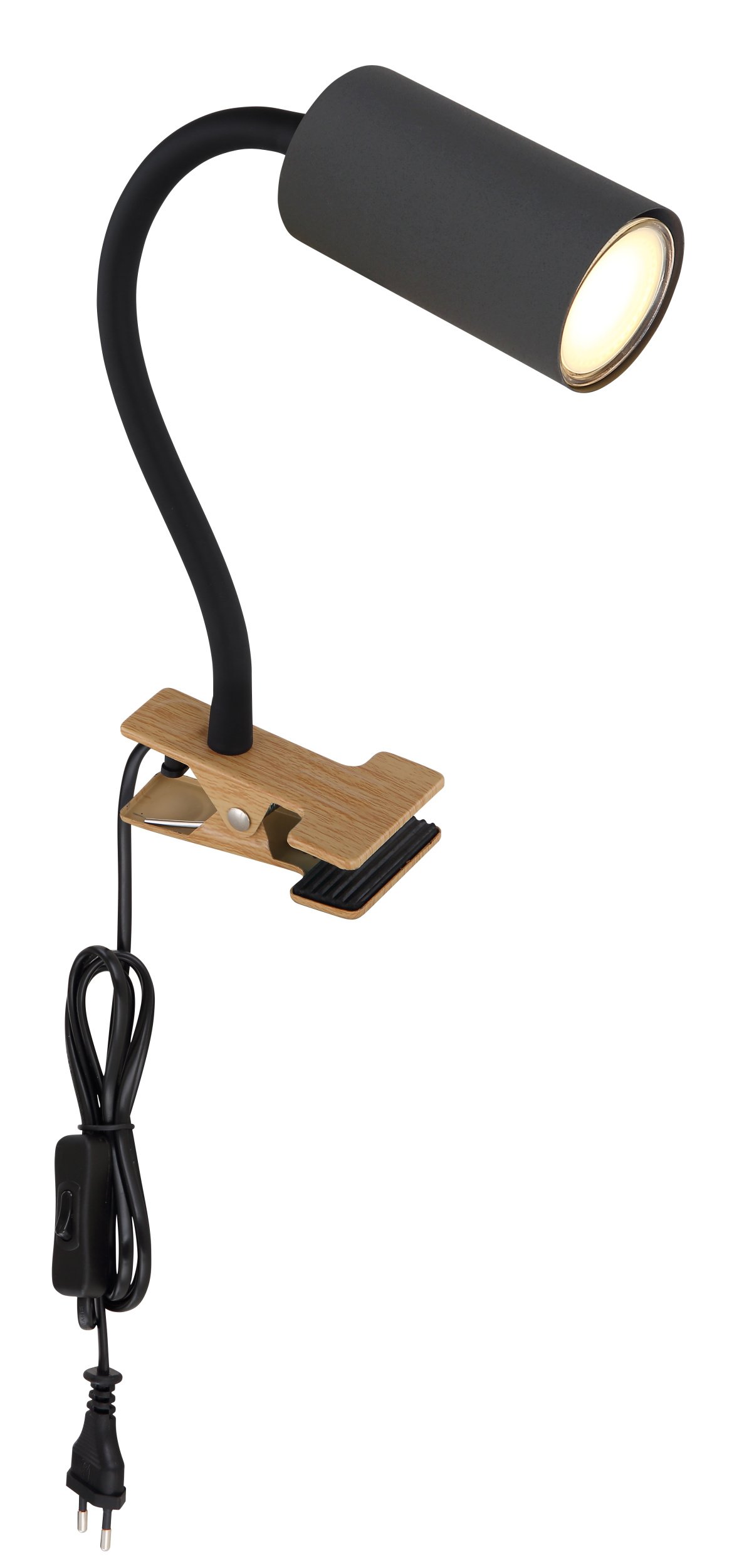 Kryptinis šviestuvas GLOBO Robby, GU10, 1x25W, 230V, su jung. ant 1,5 m laido, metalinis, matinės juodos sp. su medžio imitacija, 100x415x290 mm, 57911KG