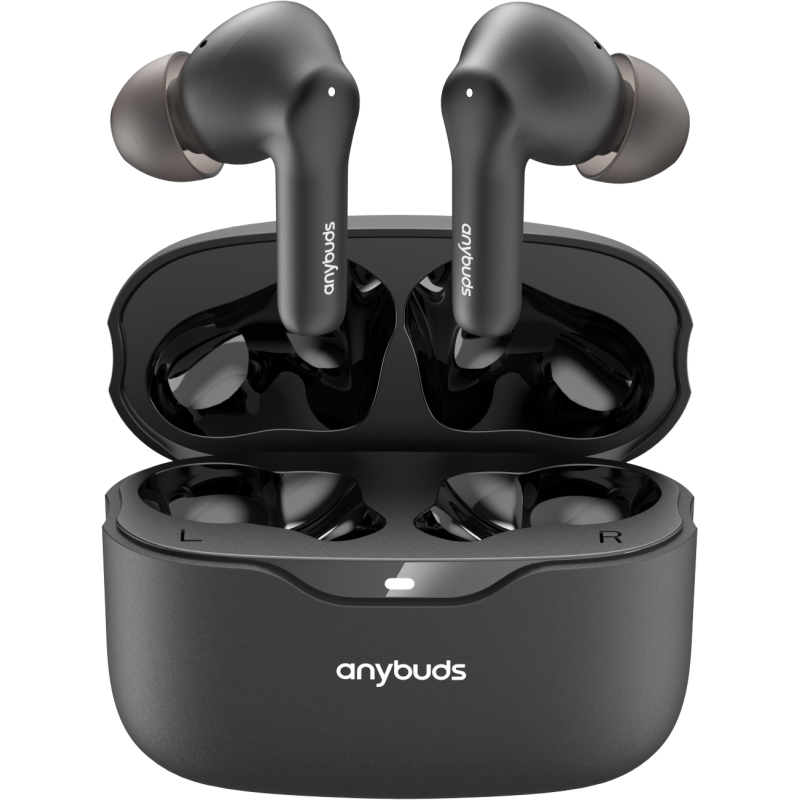 Įkraunamos belaidės ausinės TOZO Anybuds Pro, TWS, Bluetooth 5.3., bendras veikimo laikas su įkrovimo dėklu ANC OFF - 25 val., juodos sp., A00E5