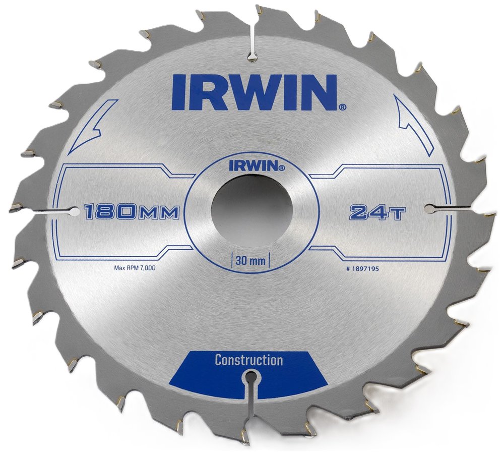 Medžio pjovimo diskas su kietmetaliu IRWIN, 180 mm x 24 T