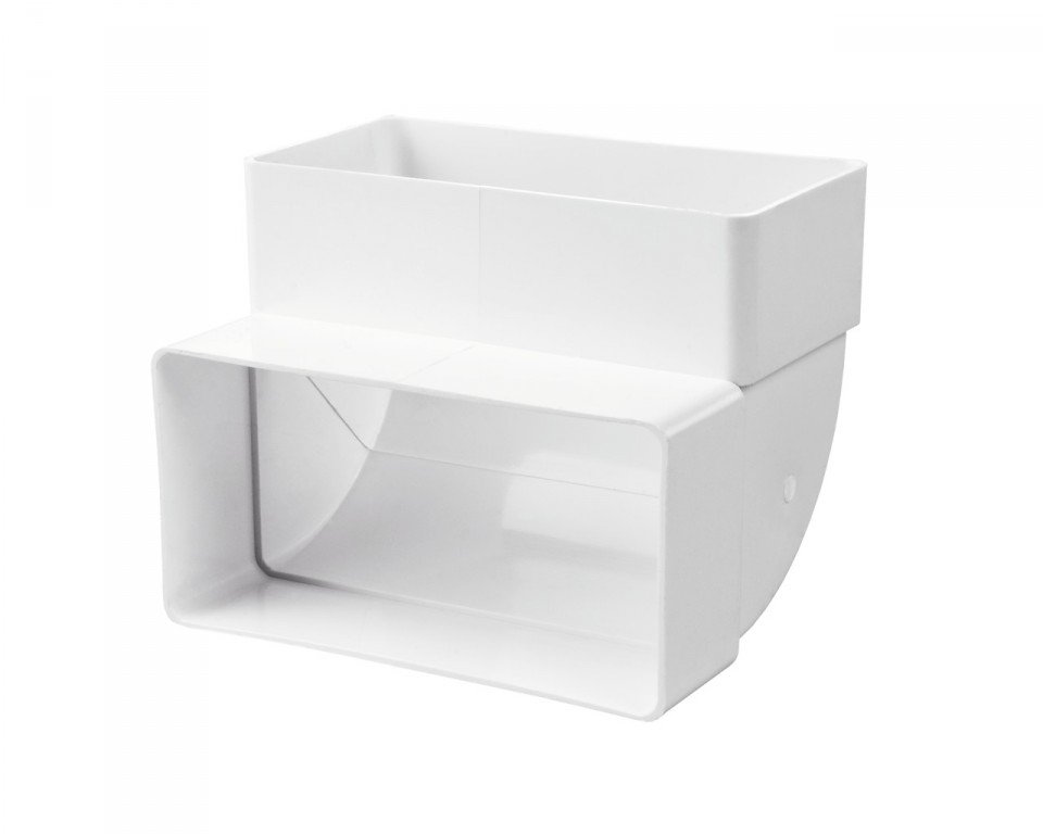 Ventiliacinė alkūnė PLASTIVENT, 55 x 110, kampas 90°, vertikali, plastikinė, balta, 5252P