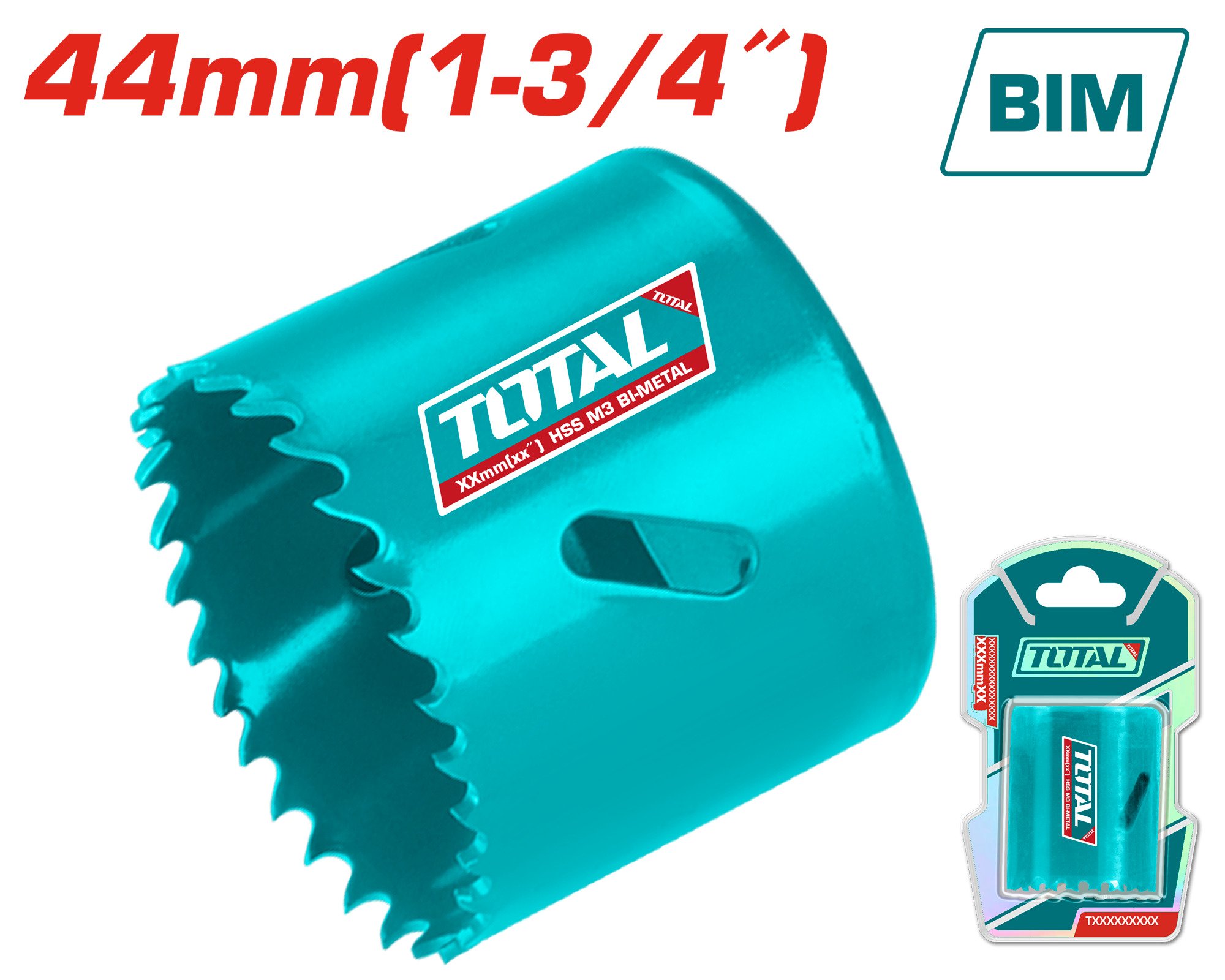 Gręžimo karūnėlė TOTAL, HSS M3 Bi-metal, 4-6 TPI, 44 mm, TAC410441