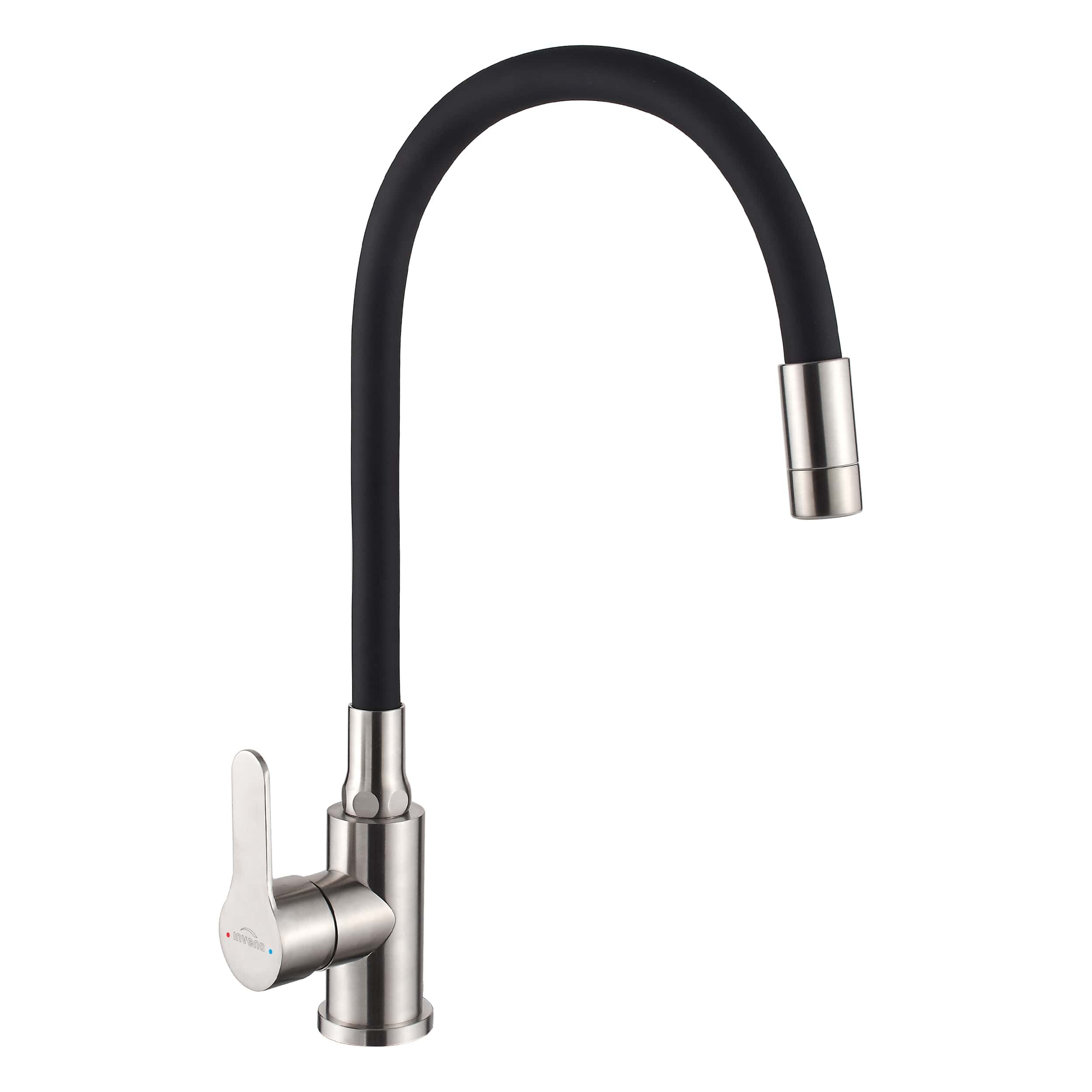 Plautuvės maišytuvas INVENA KSANTI, lanksčiu 2 funkcijų snapu, spl. juoda, BZ-37-I43-L