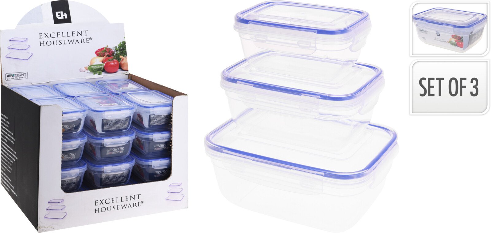 Maisto saugojimo dėžučių rinkinys, 3 vnt., plastikas, įvairių dydžių