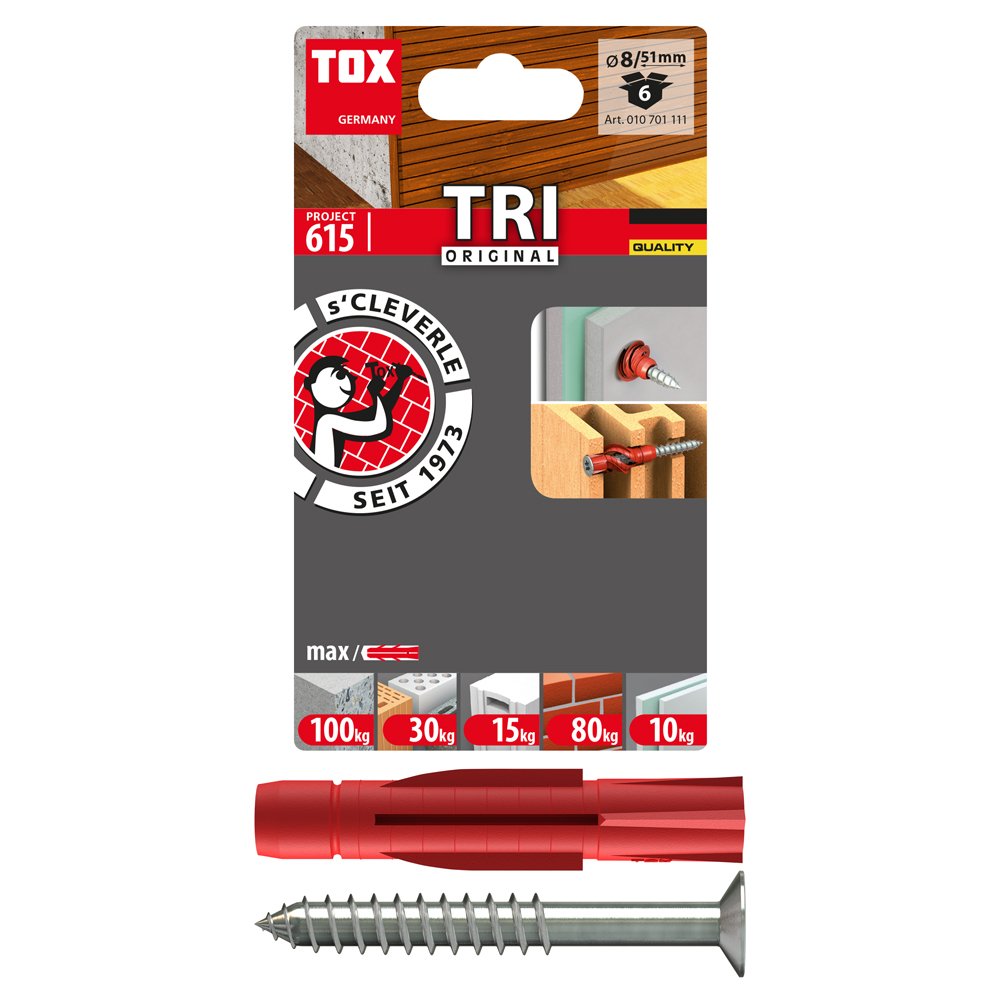 Universalus kaištis su sraigtu TOX Tri, 8/51, 6 vnt.