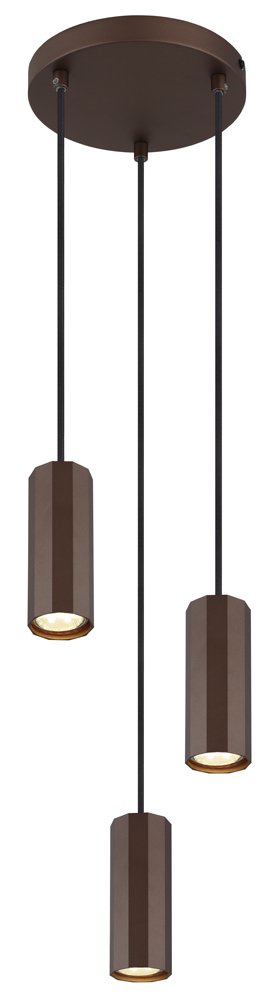 Pakabinamas šviestuvas GLOBO James, GU10, 3 x 25W, 230V, matinės bronzos spalvos, PVC juodas laidas, reguliuojamas aukštis, 210 x 1200 mm