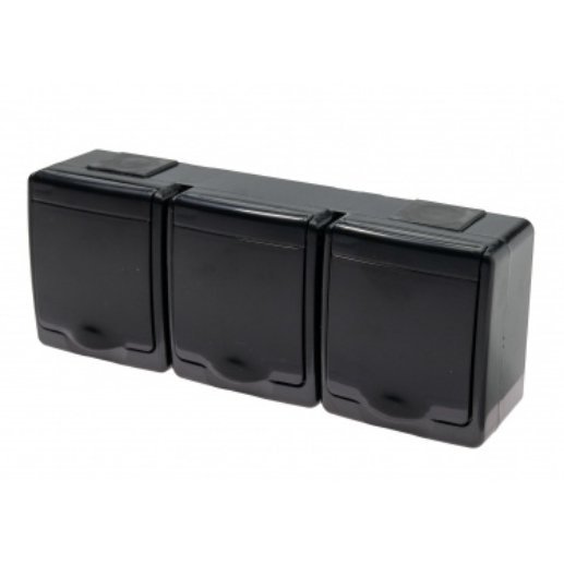 Kištukinis lizdas PAWBOL Beta, 3 vietų, paviršinis, su įž., IP44, juodos sp., D.3715SCGGG/1