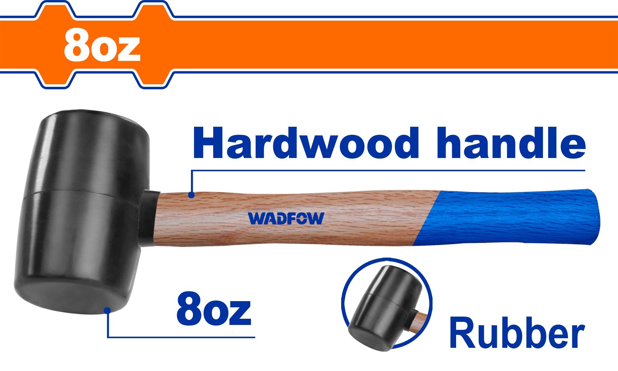 Guminis plaktukas WADFOW, kietmedžio rankena, 0,22 kg, spl. juoda, WMB7301