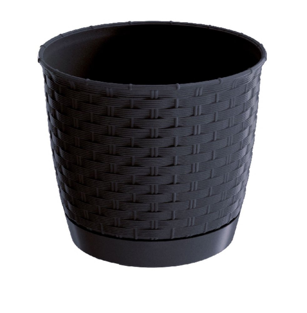 Plastikinis lauko vazonas RATOLLA, su padėklu, juodos sp., vazono skersmuo 22 cm.