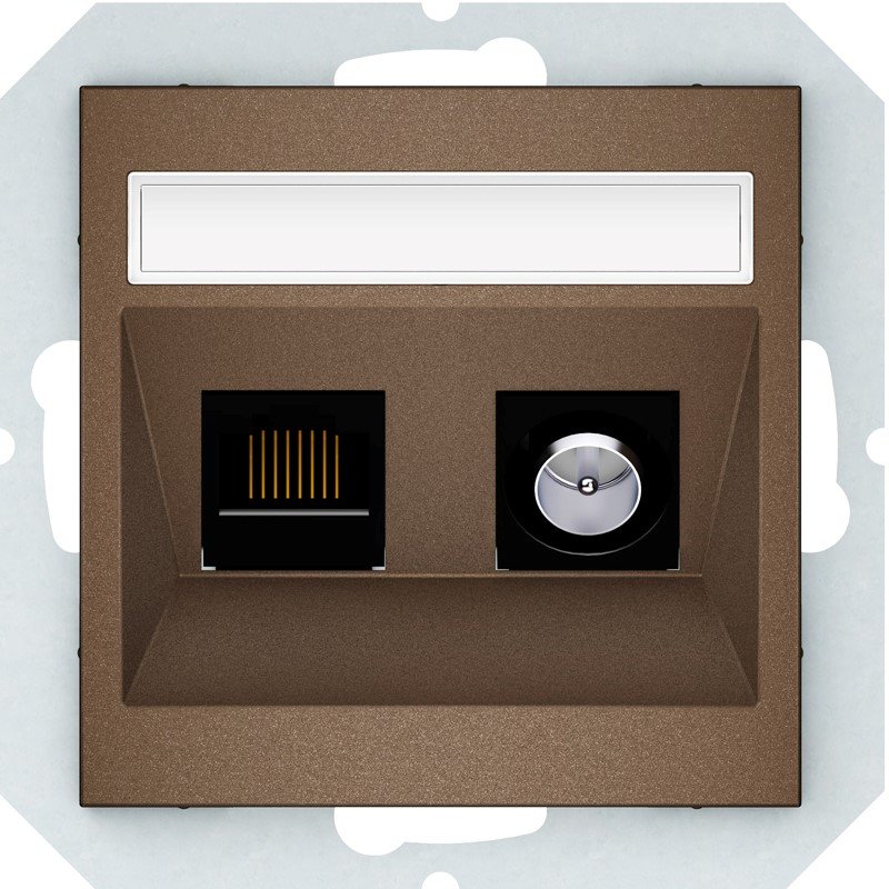 Kompiuterio lizdas + antenos lizdas VILMA Qr1000, Tvl/Klrj45-16E2-02, įleidžiamas, mocha sp.