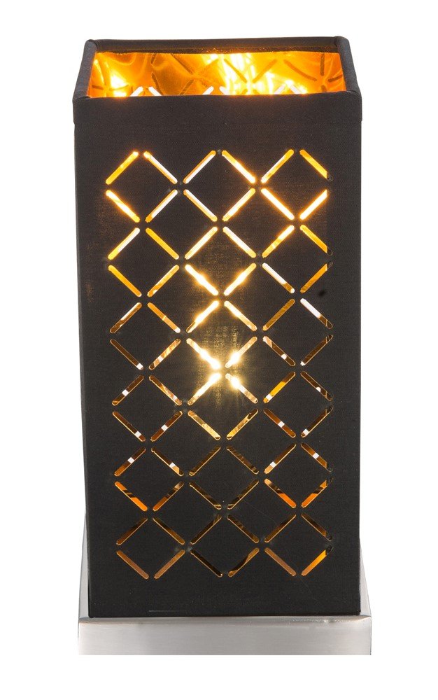 Stalinis nakties šviestuvas GLOBO Clarke, E14, 1 x 40W, 230V, matinio nikelio sp., aksomas juodos/auksinės sp., su jungikliu, 110 x 110 x 250 mm, 15229T1