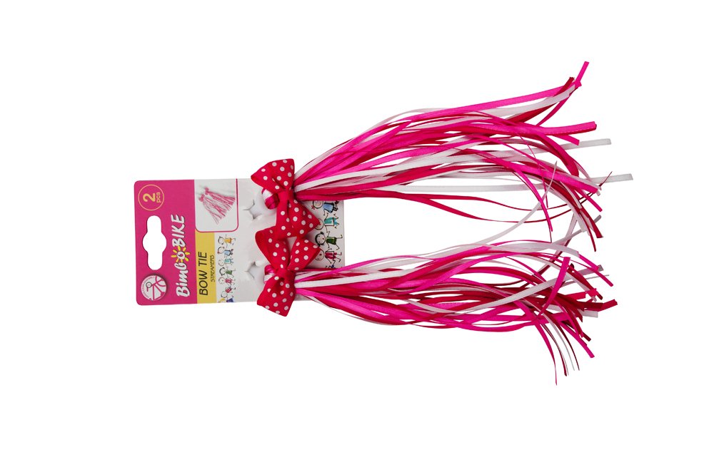 Dviračio aksesuaras BOW TIE, rožinės ir baltos spalvos kaspinėliai, 2 vnt.
