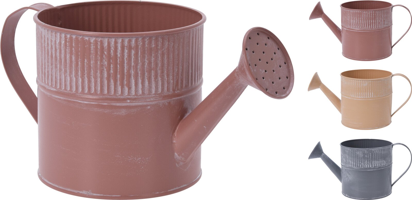 Metalinis lauko vazonas, laistytuvo formos, įvairių sp., 13 x 12,5 x 27 cm.